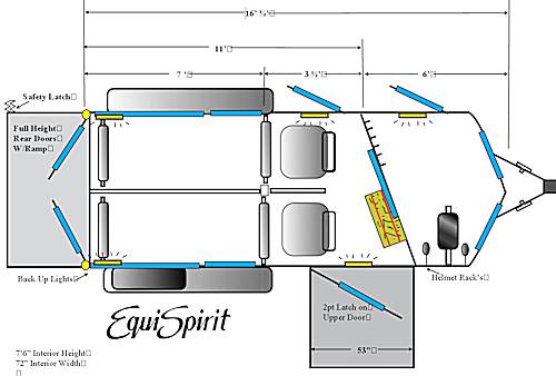  2 Horse Bumper Pull with Side Unload Ramp Floorplan